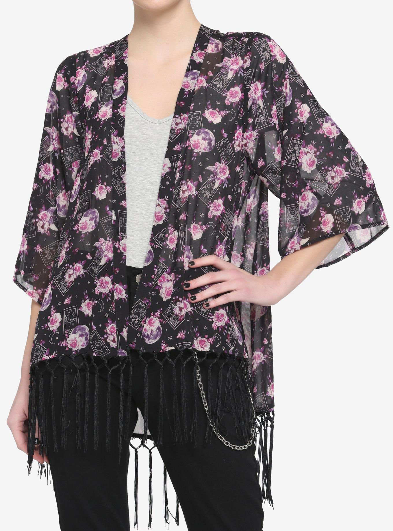 Tarot Night Floral Chiffon Fringe Short Duster | Hot Topic