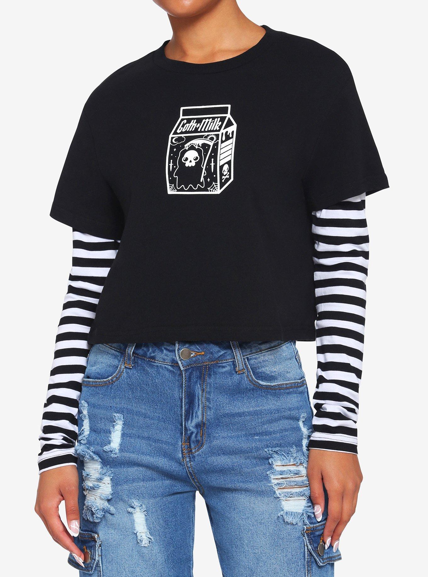 Goth Milk Black & White Twofer Girls Crop Long-Sleeve T-Shirt