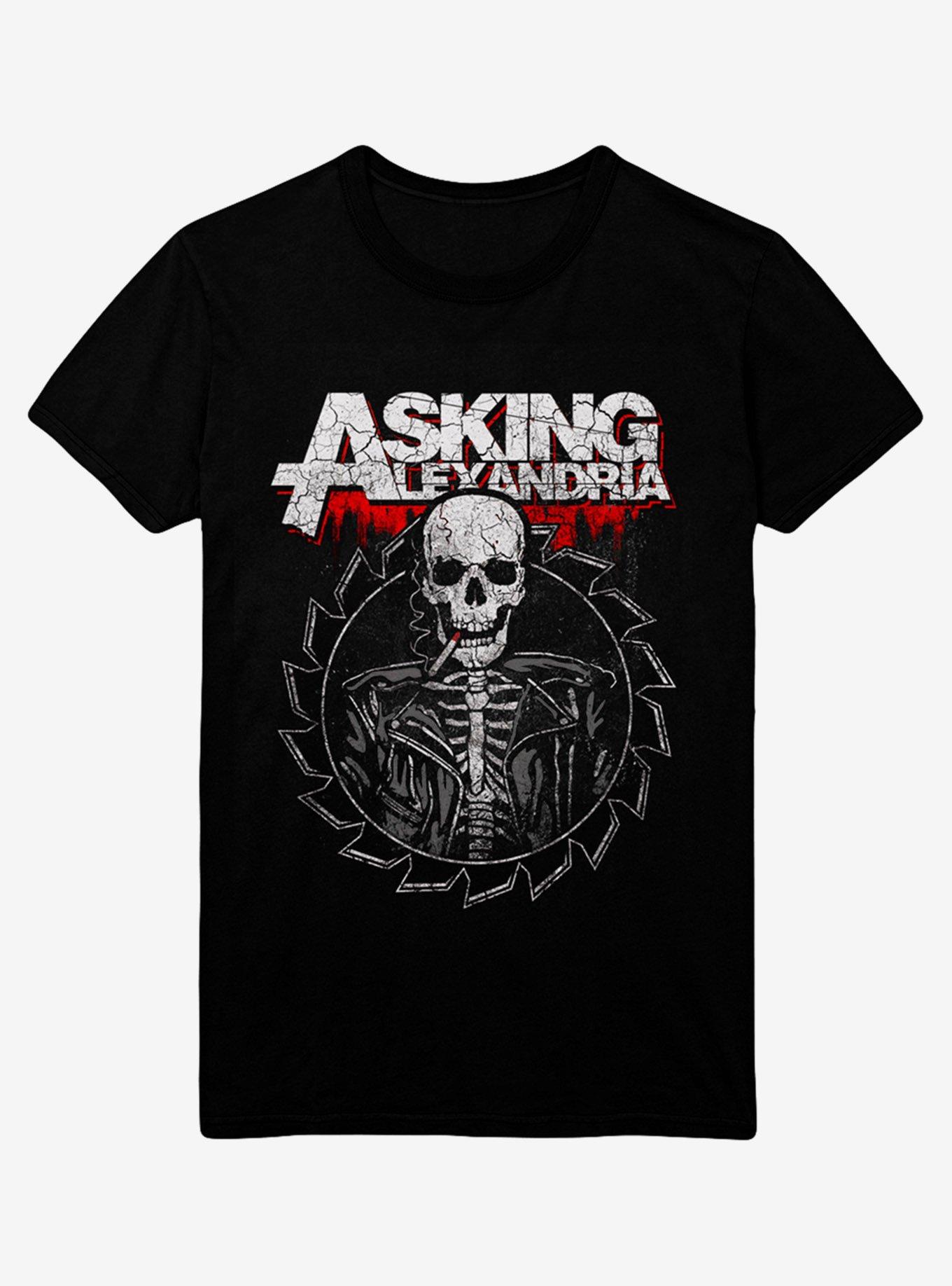 Asking Alexandria Smoking Skeleton T-Shirt, BLACK, hi-res