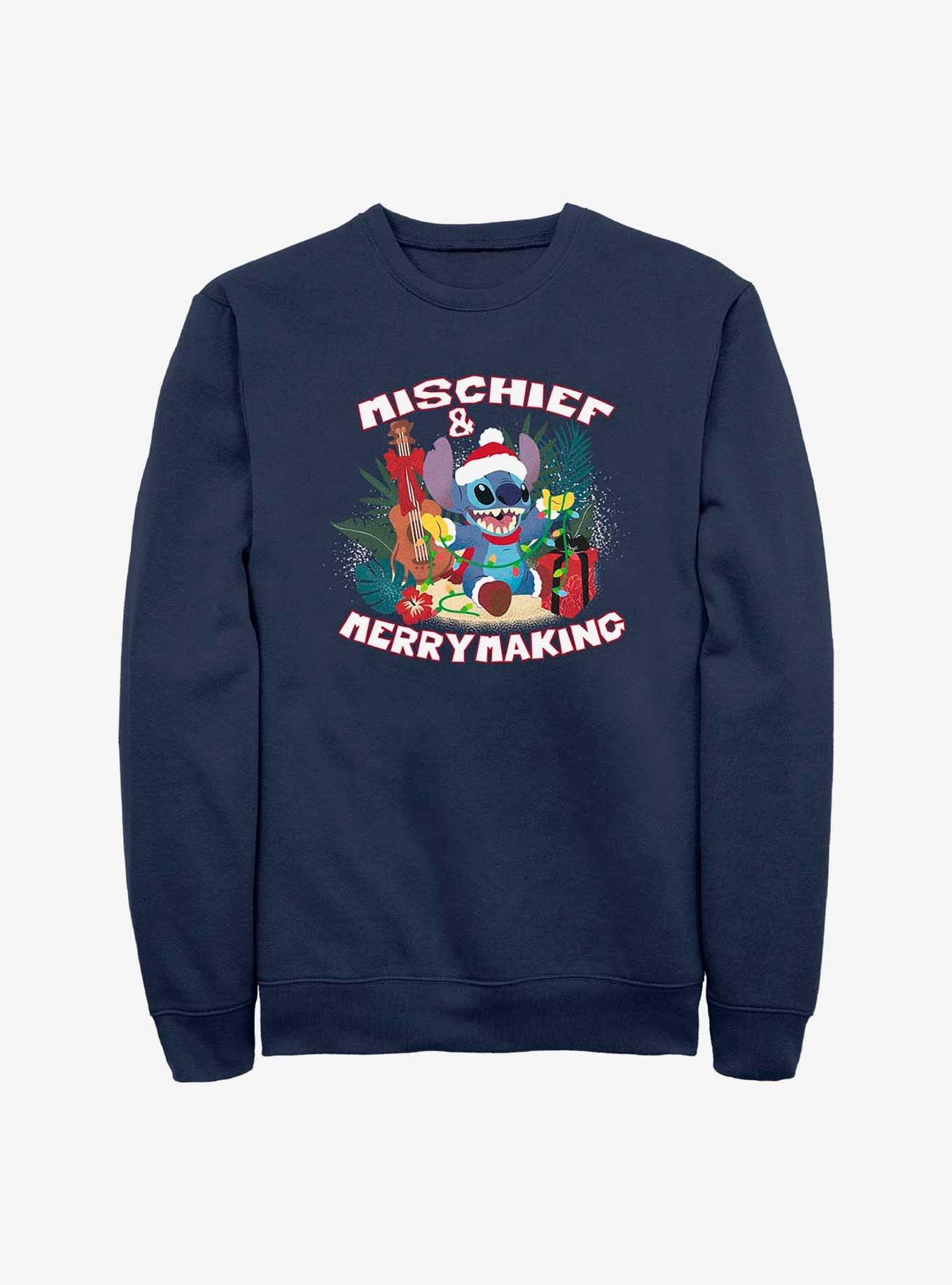 Disney Lilo & Stitch Mischief And Merrymaking Crew Sweatshirt, NAVY, hi-res