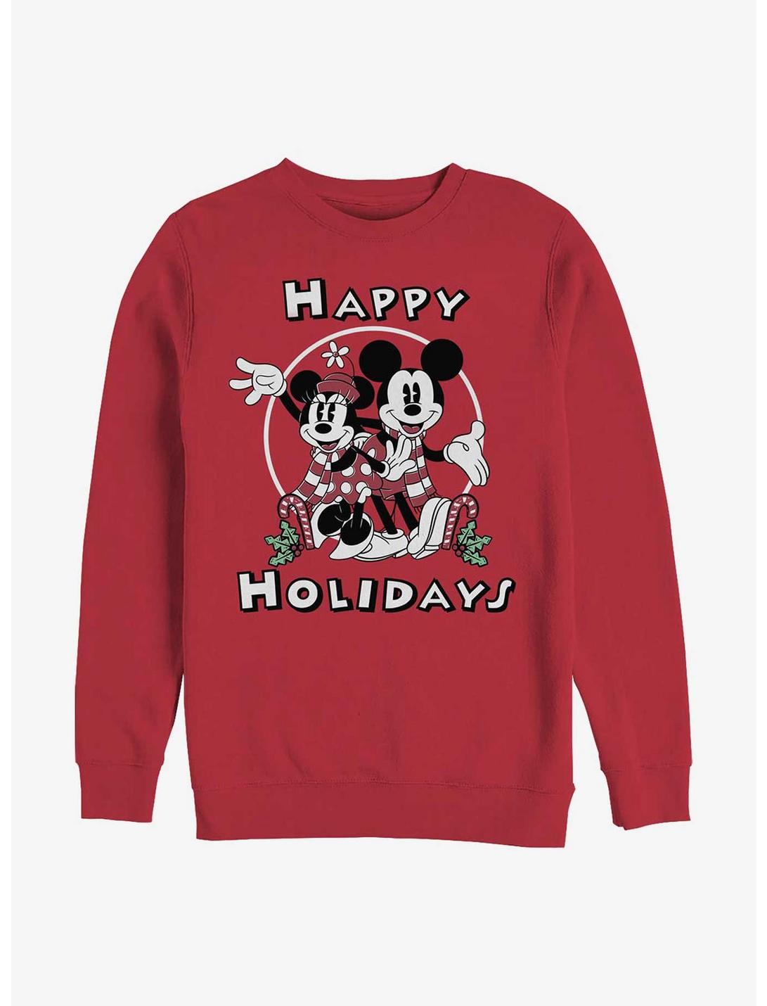 Disney Mickey Mouse Mickey & Minnie Holiday Crew Sweatshirt, RED, hi-res
