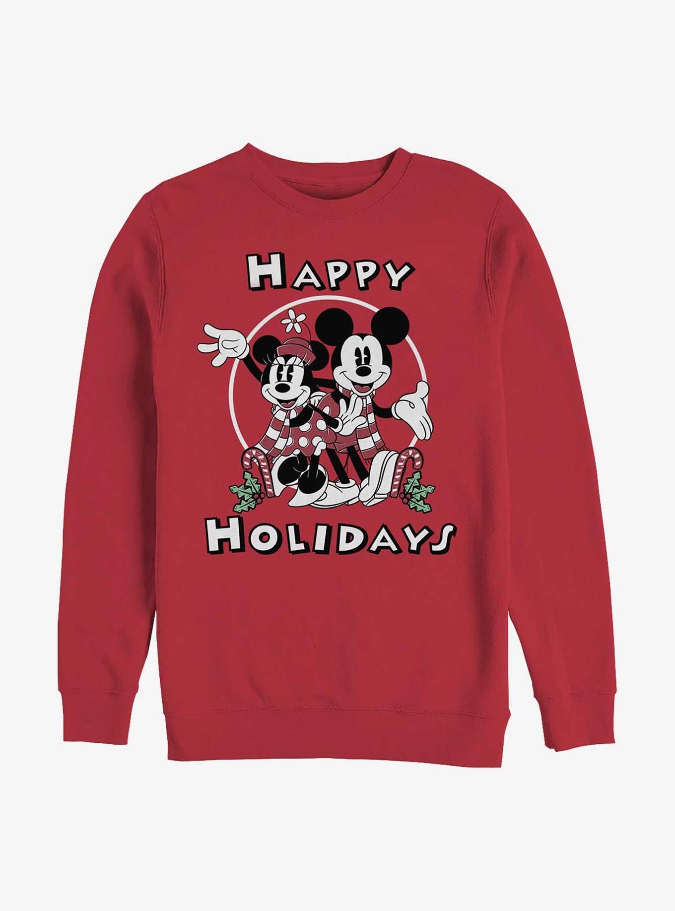 Disney Mickey Mouse Mickey & Minnie Holiday Crew Sweatshirt, RED, hi-res