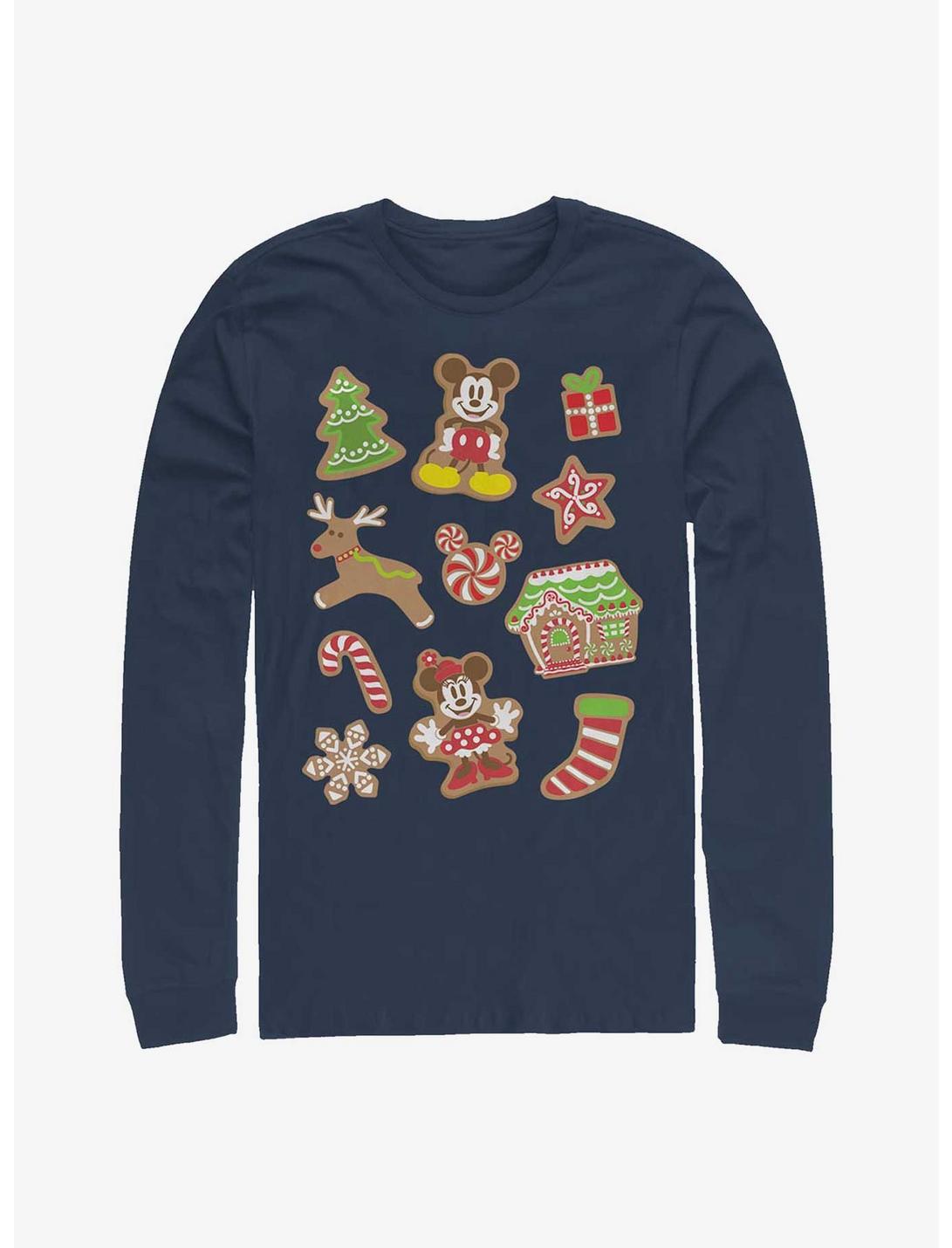 Disney Mickey Mouse & Minnie Mouse Holiday Gingerbread Cookies Long-Sleeve T-Shirt, NAVY, hi-res