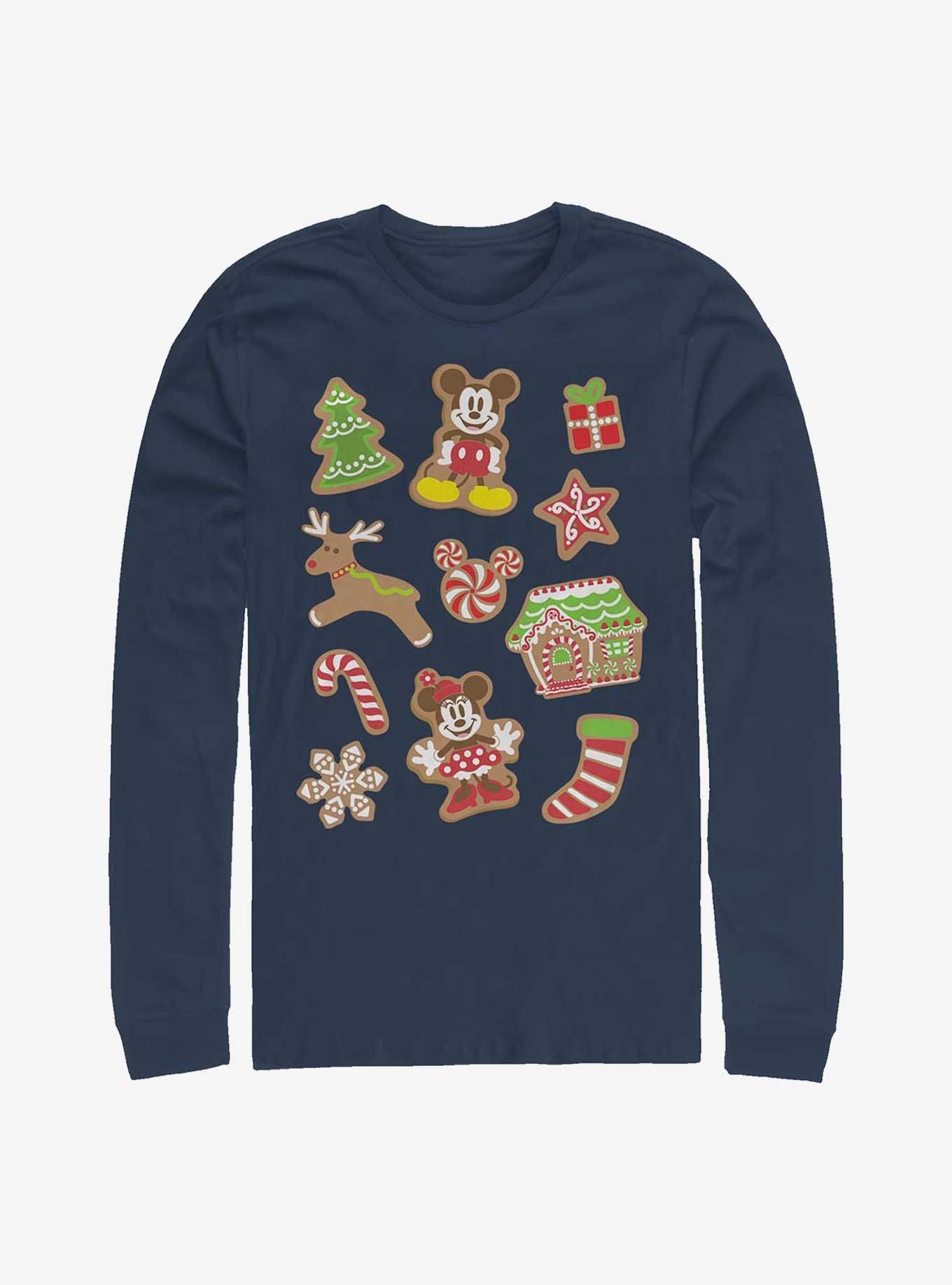 Disney Mickey Mouse & Minnie Mouse Holiday Gingerbread Cookies Long-Sleeve T-Shirt, NAVY, hi-res