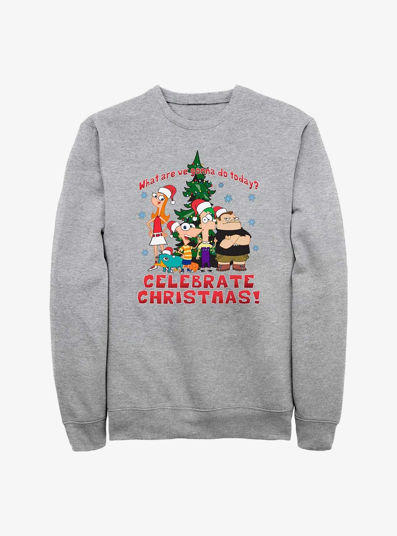 Disney Phineas And Ferb Christmas Crew Sweatshirt, ATH HTR, hi-res
