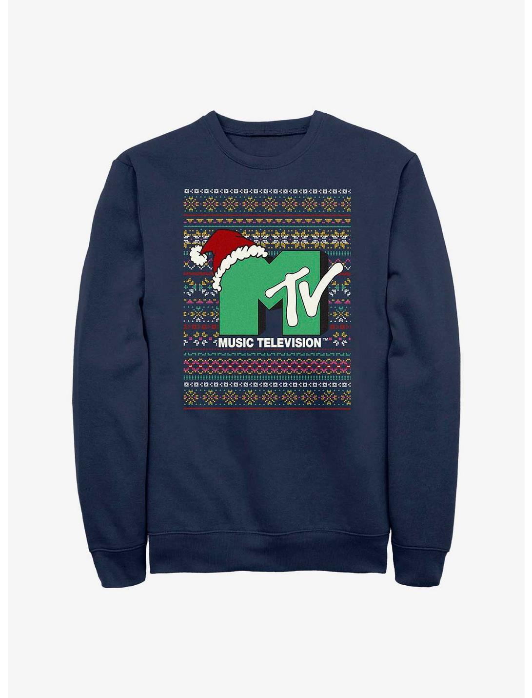 MTV Ugly Holiday Crew Sweatshirt, NAVY, hi-res