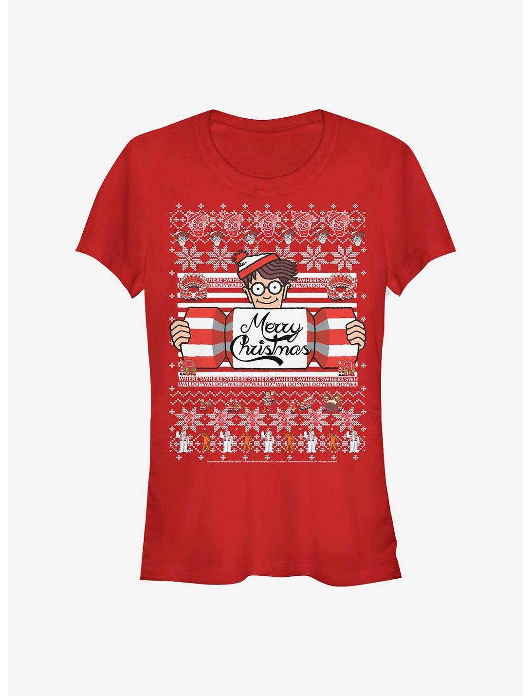 Where's Waldo? Ugly Holiday Girls T-Shirt, RED, hi-res