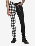 Black & White Checkered Split Leg Chain Stinger Jeans, BLACK  WHITE, hi-res