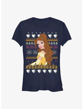 Disney Princess Belle Teacups Ugly Holiday Girls T-Shirt, NAVY, hi-res