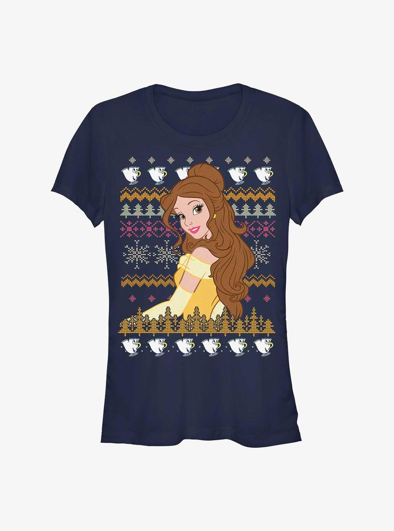 Disney Princess Belle Teacups Ugly Holiday Girls T-Shirt, NAVY, hi-res