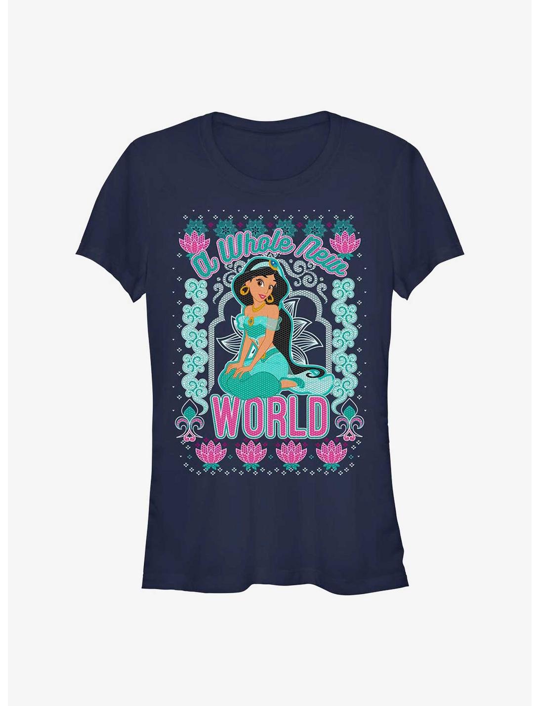 Disney Princess Jasmine World Ugly Holiday Girls T-Shirt, NAVY, hi-res