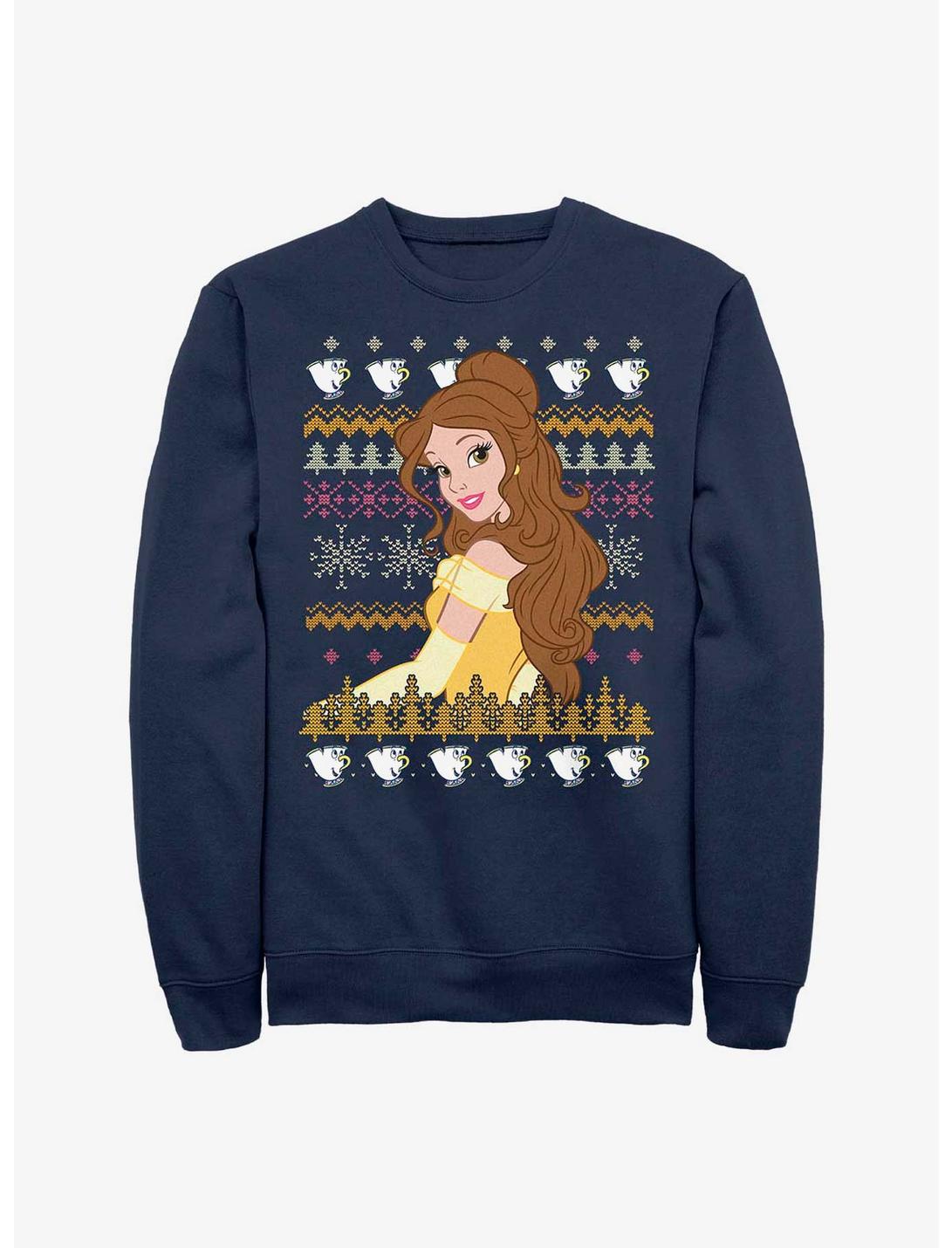Disney Princess Belle Teacups Ugly Holiday Crew Sweatshirt, NAVY, hi-res