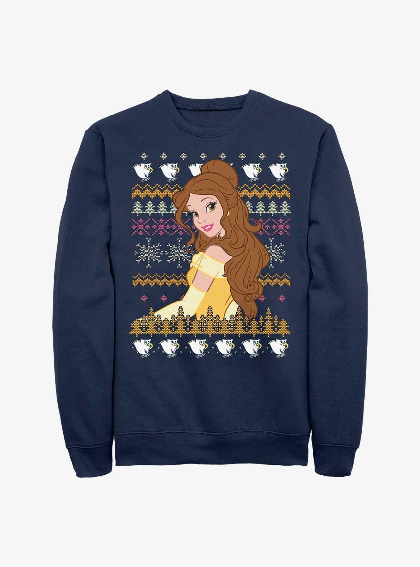 Disney Princess Belle Teacups Ugly Holiday Crew Sweatshirt, NAVY, hi-res