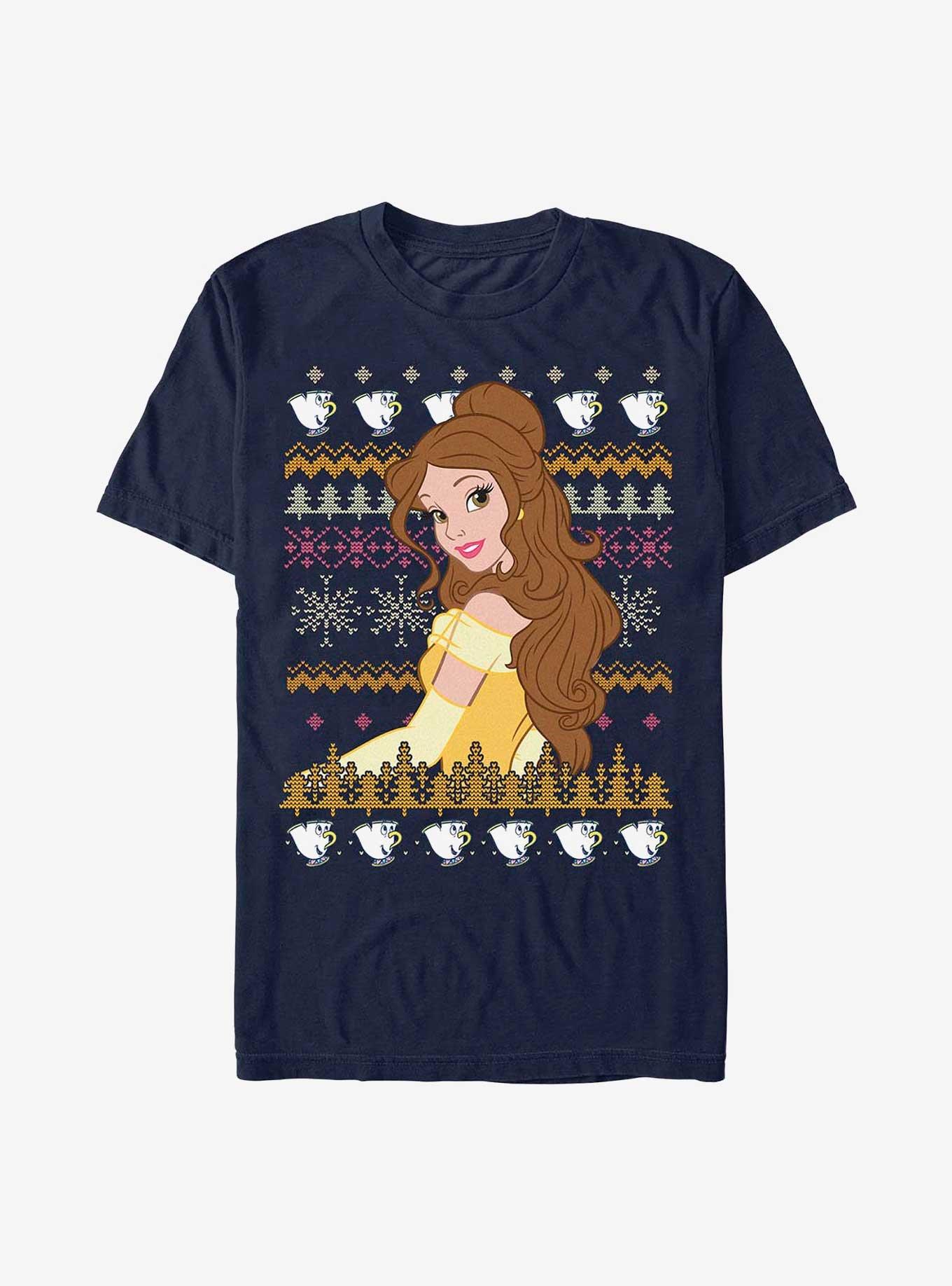 Disney Princess Belle Teacups Ugly Holiday T-Shirt, NAVY, hi-res