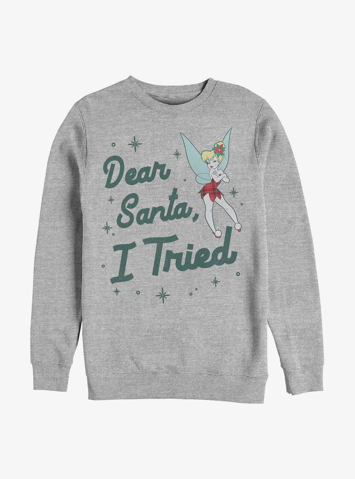 Disney Tinker Bell Dear Santa, I Tried Crew Sweatshirt, ATH HTR, hi-res