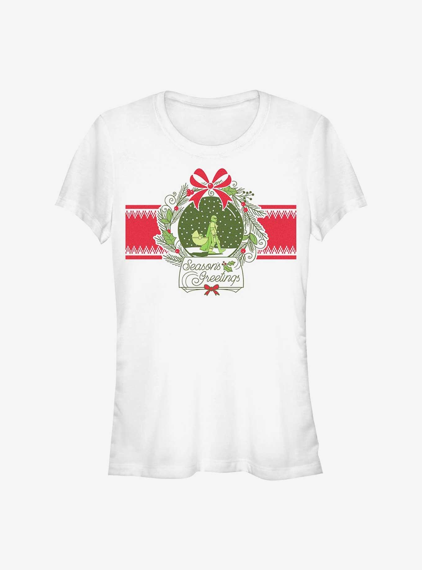 Star Wars The Mandalorian Snow Globe Holiday Girls T-Shirt, WHITE, hi-res