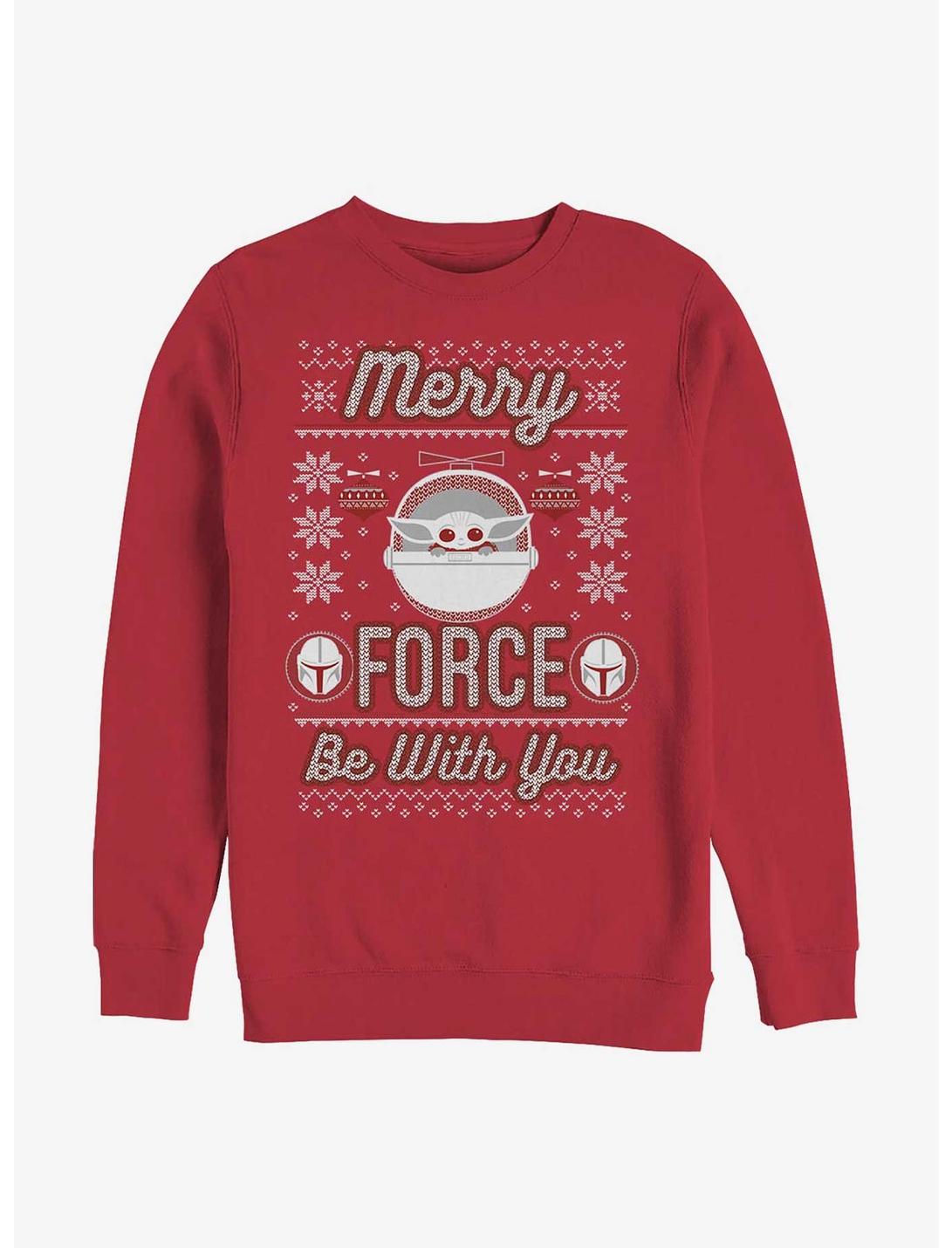 Star Wars The Mandalorian Merry Force The Child Crew Sweatshirt, RED, hi-res