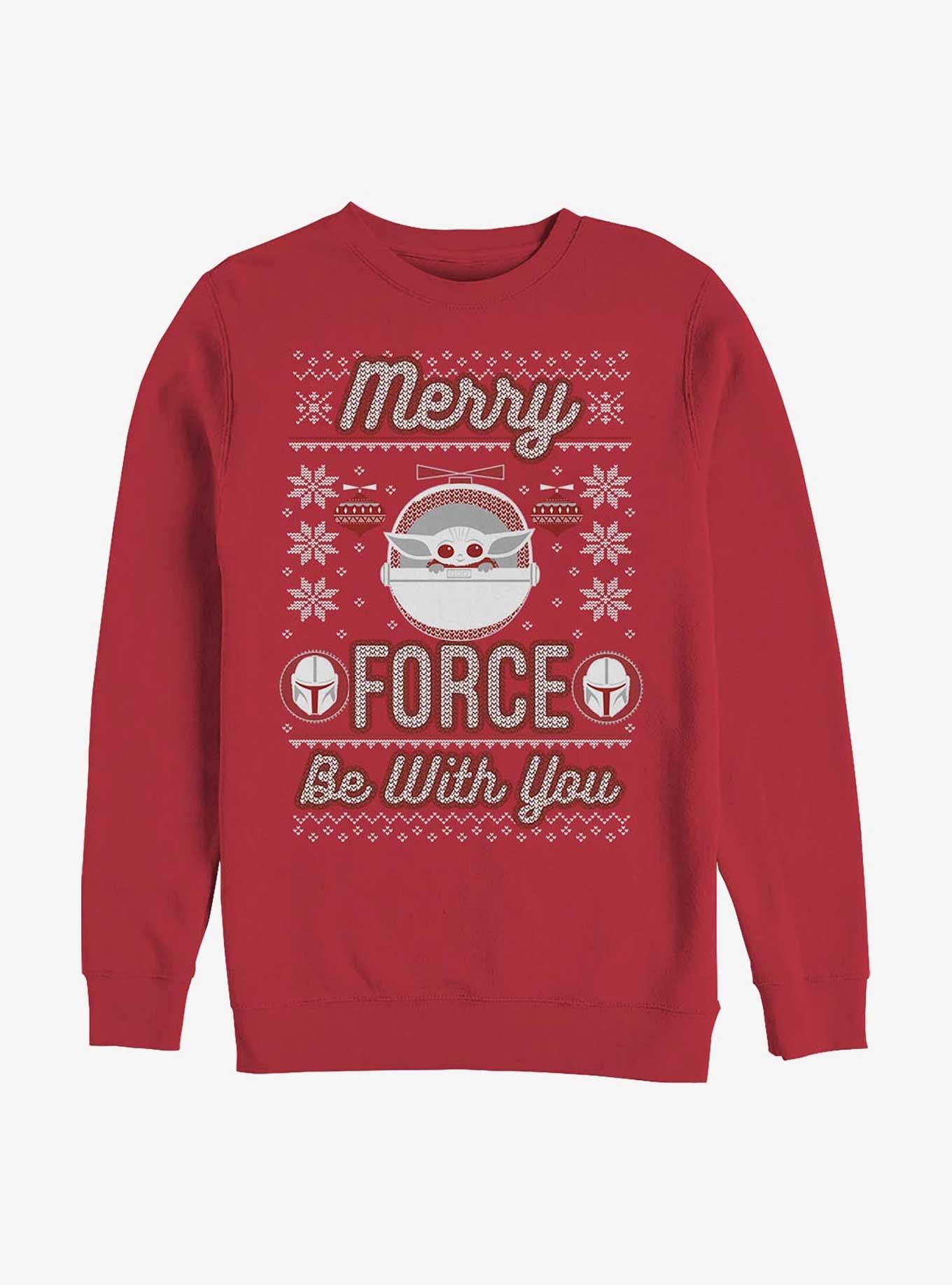 Star Wars The Mandalorian Merry Force The Child Crew Sweatshirt, RED, hi-res