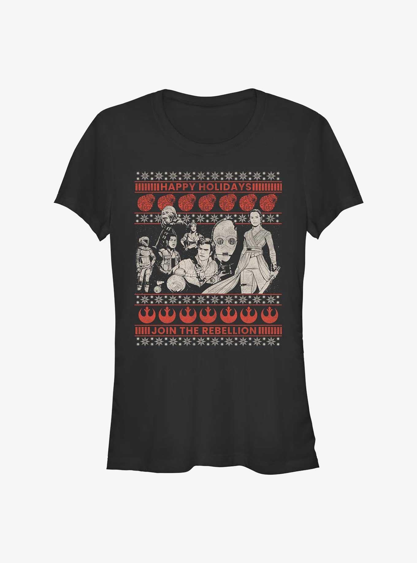 Star Wars: The Rise Of Skywalker Rebellion Ugly Holiday Girls T-Shirt, BLACK, hi-res