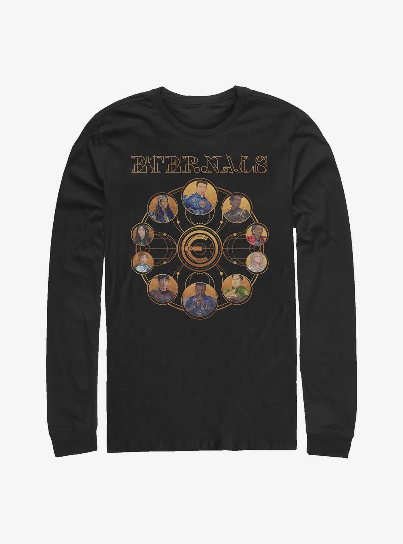 Marvel Eternals Circular Gold Group Long-Sleeve T-Shirt, BLACK, hi-res