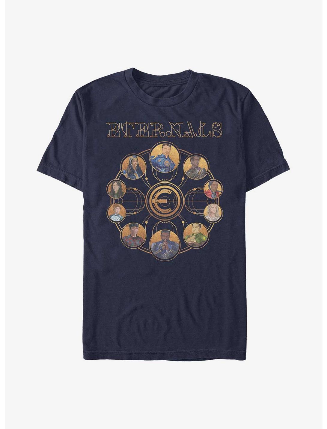 Marvel Eternals Circular Gold Group T-Shirt, NAVY, hi-res
