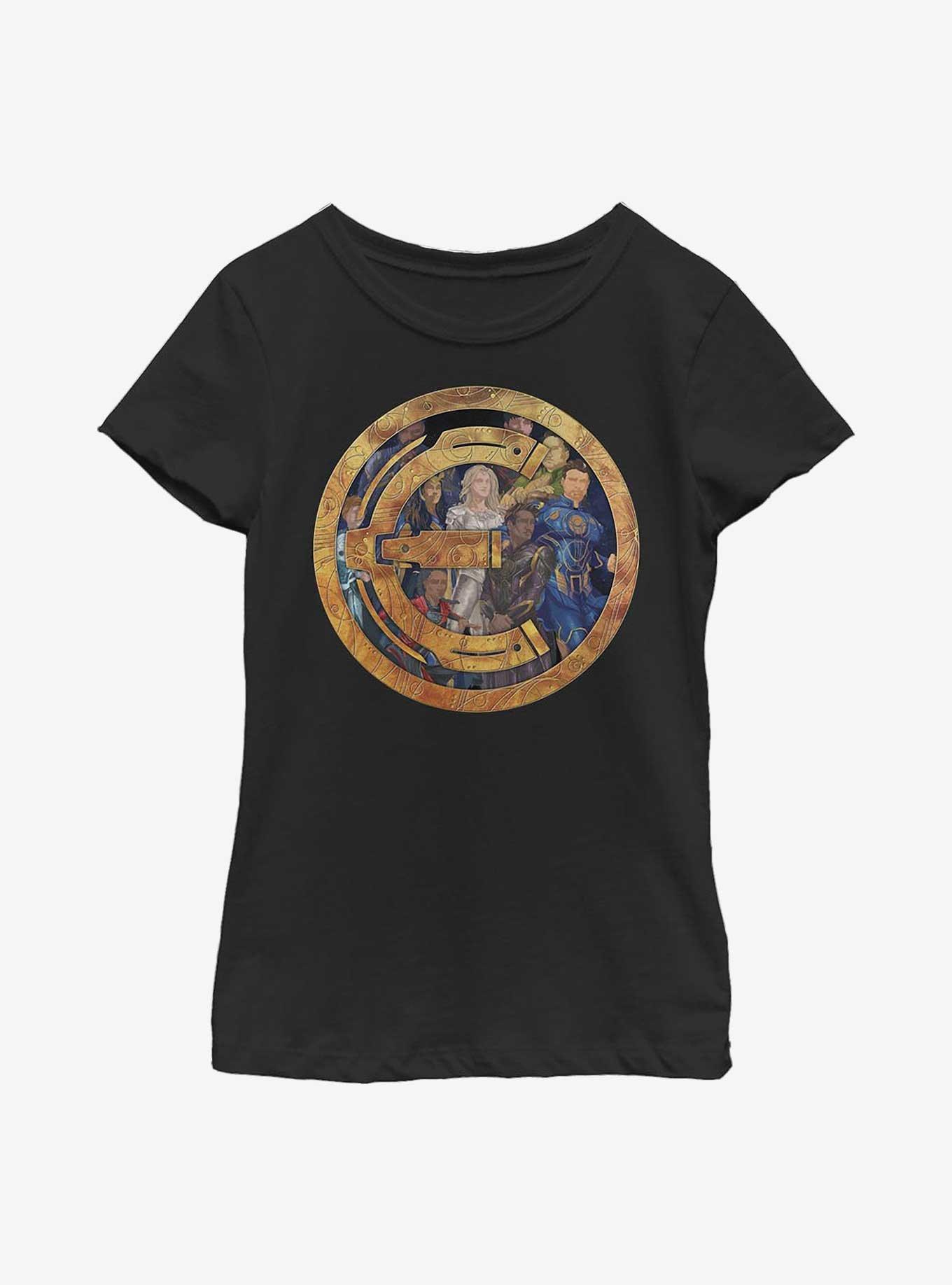 Marvel Eternals Badge Group Shot Youth Girls T-Shirt, BLACK, hi-res