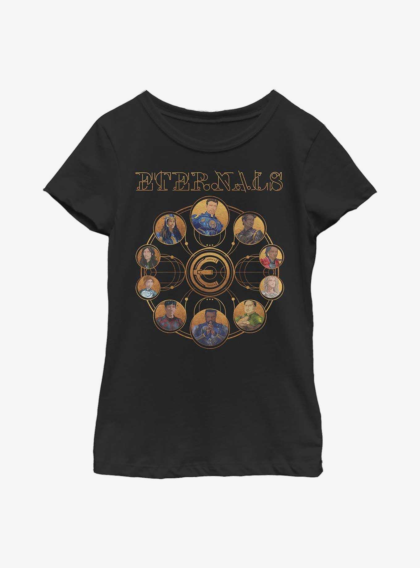 Marvel Eternals Circular Gold Group Youth Girls T-Shirt, , hi-res