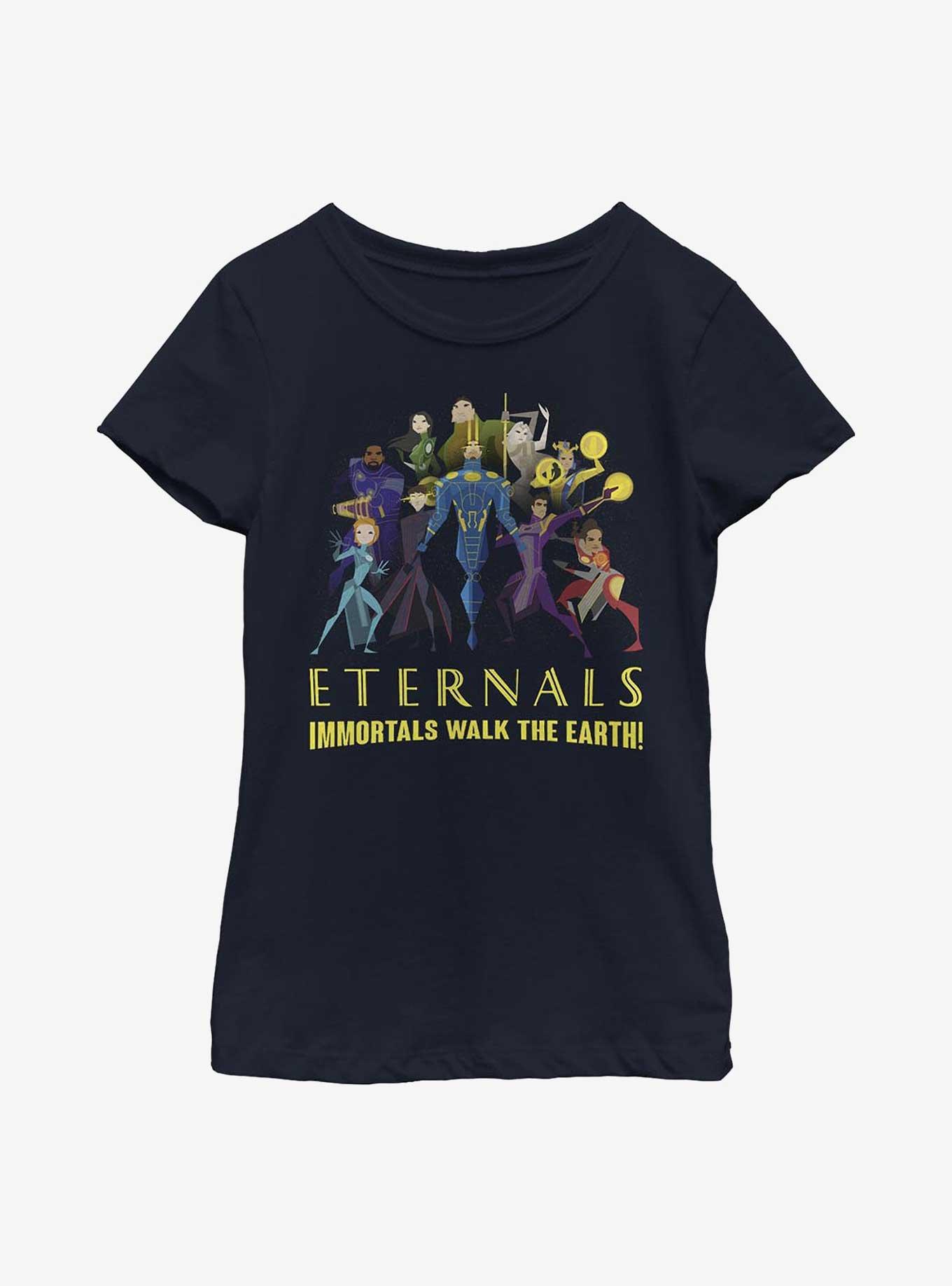 Marvel Eternals Cartoon Group Shot Youth Girls T-Shirt, NAVY, hi-res