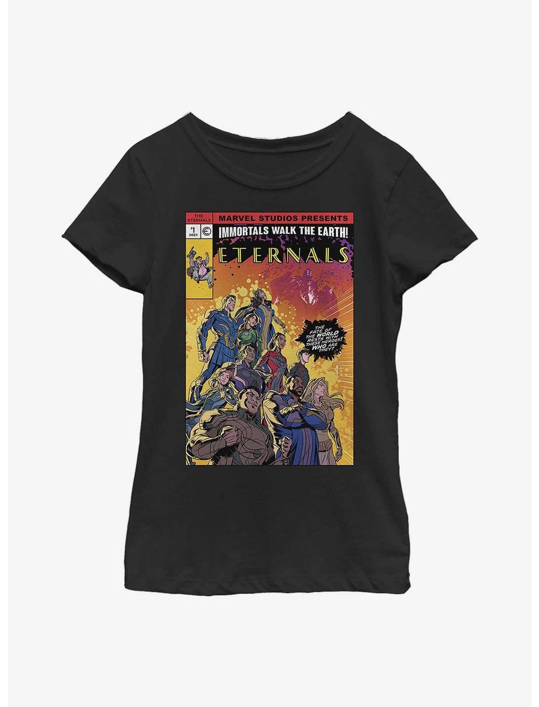 Marvel Eternals Halftone Comic Book Cover Youth Girls T-Shirt, BLACK, hi-res