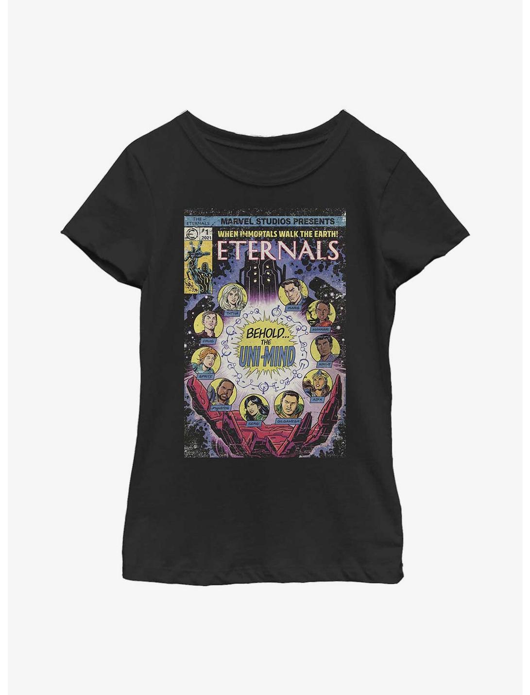 Marvel Eternals Vintage Comic Book Cover The Uni-Mind Youth Girls T-Shirt, BLACK, hi-res