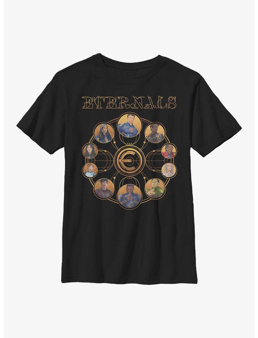 Marvel Eternals Circular Gold Group Youth T-Shirt, BLACK, hi-res