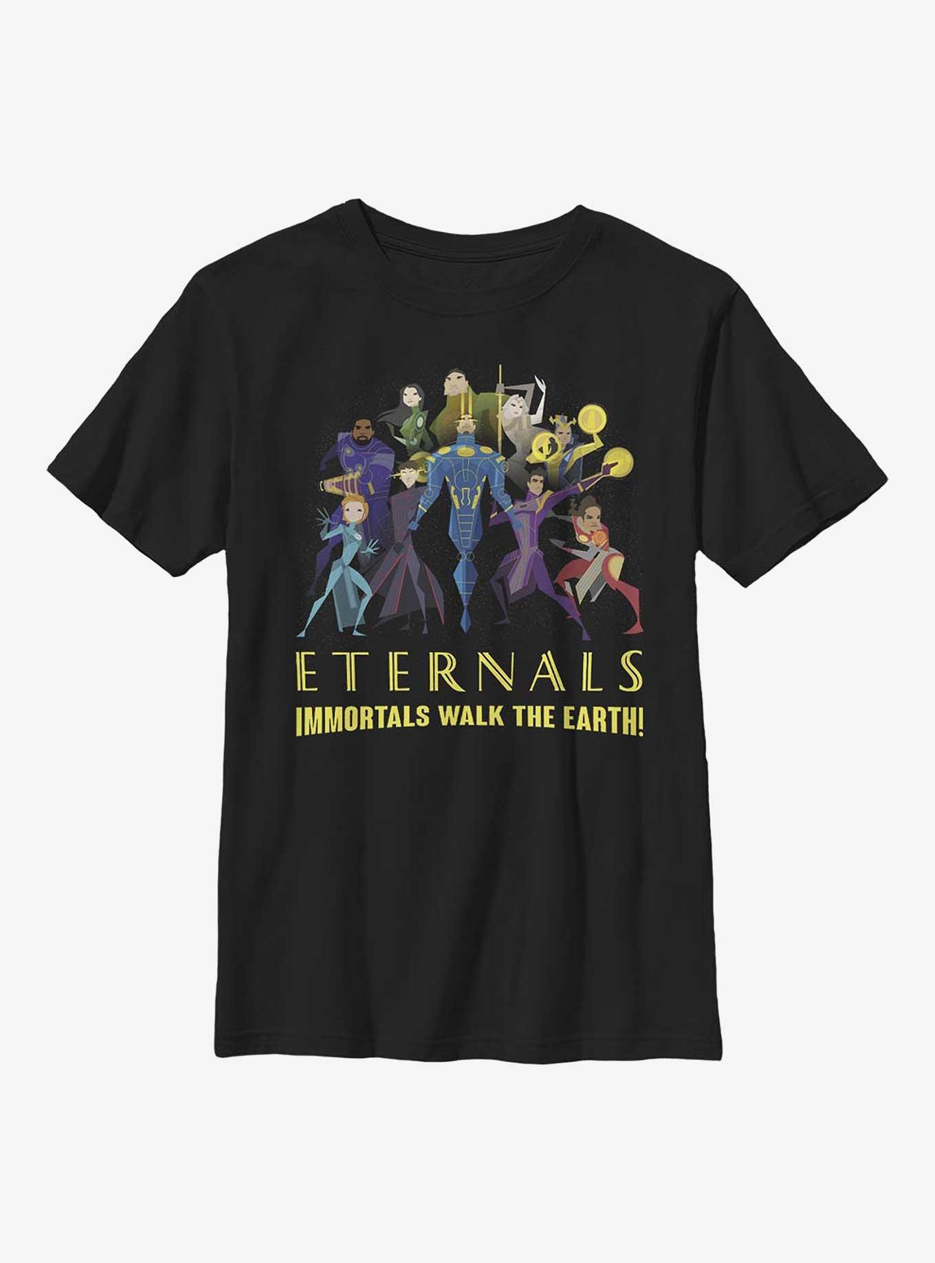 Marvel Eternals Cartoon Group Shot Youth T-Shirt, BLACK, hi-res