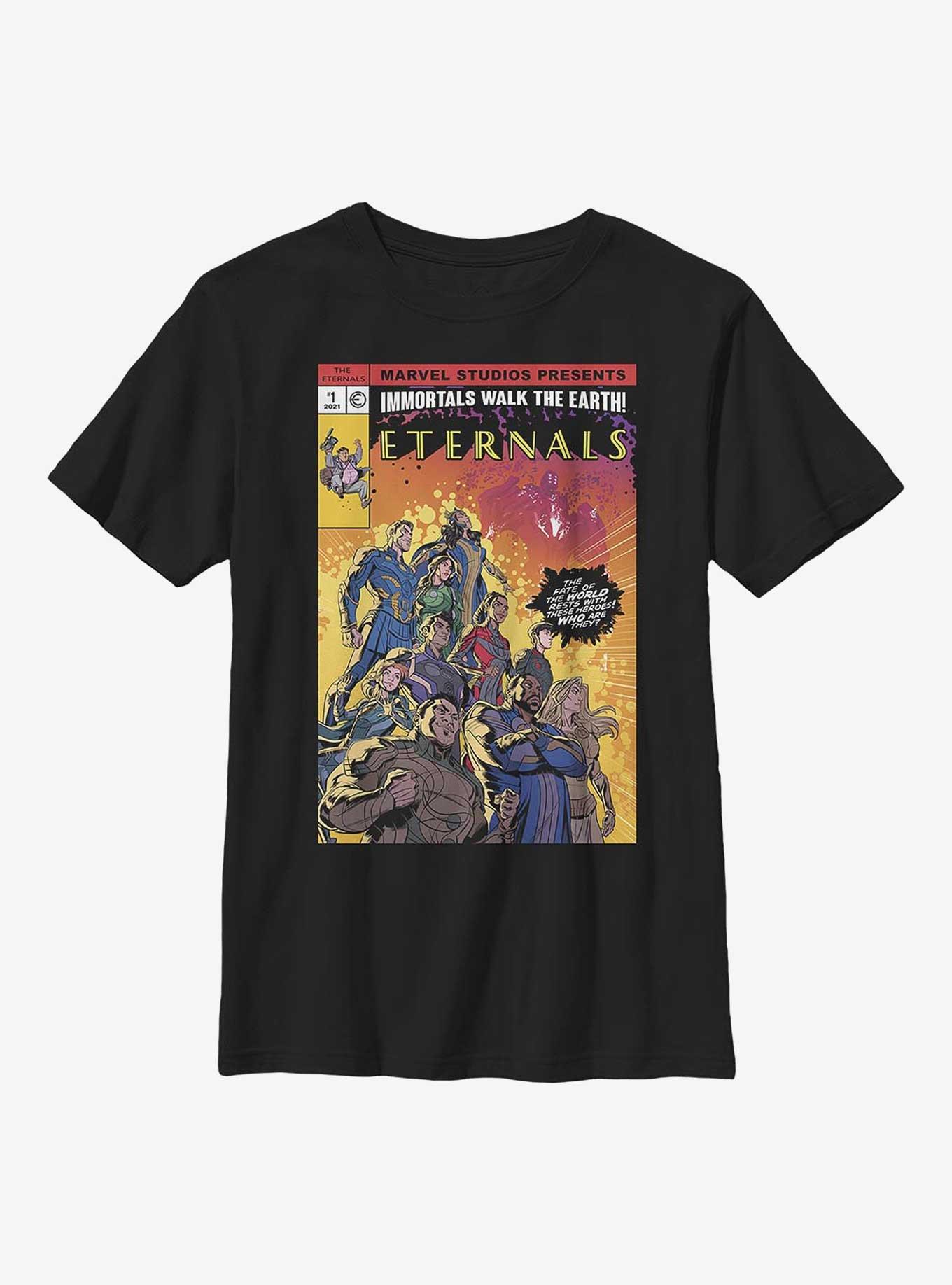 Marvel Eternals Halftone Comic Book Cover Youth T-Shirt, BLACK, hi-res