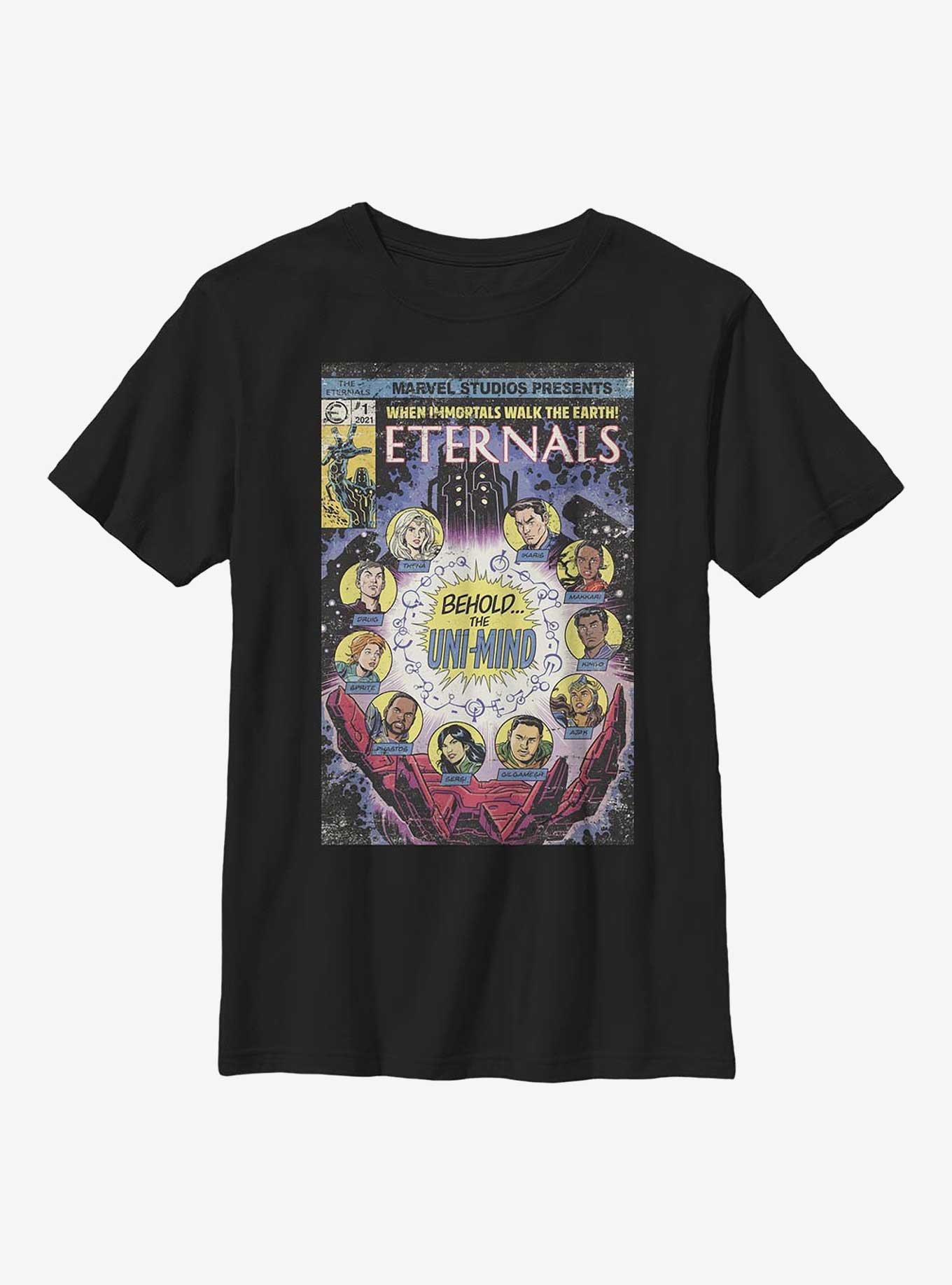 Marvel Eternals Vintage Comic Book Cover The Uni-Mind Youth T-Shirt, BLACK, hi-res