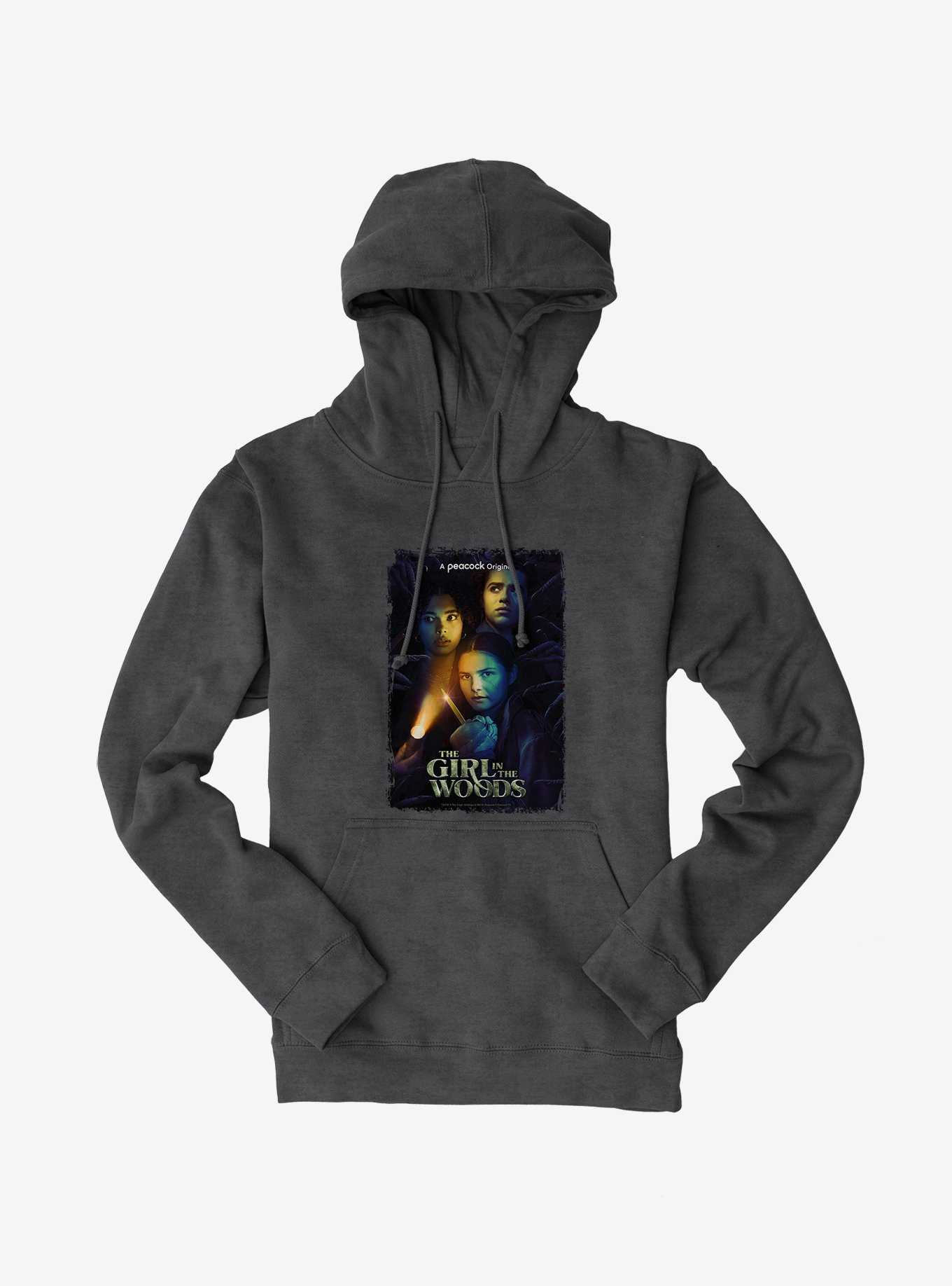 Peacock TV Girl In The Woods Series Poster Hoodie, CHARCOAL HEATHER, hi-res