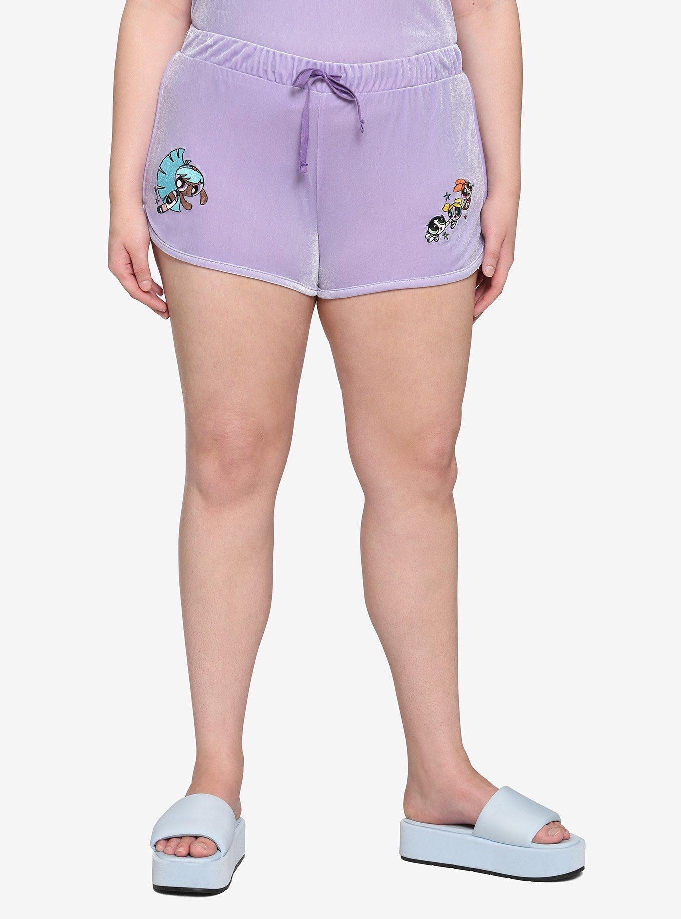 The Powerpuff Girls Lavender Velour Girls Lounge Shorts Plus Size, LAVENDER, hi-res