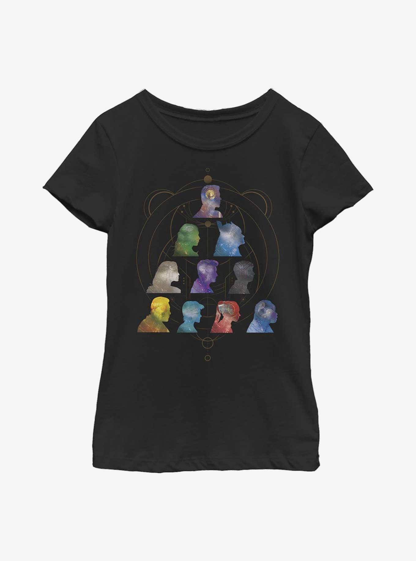 Marvel Eternals Silhouette Heads Pyramid Youth Girls T-Shirt, BLACK, hi-res
