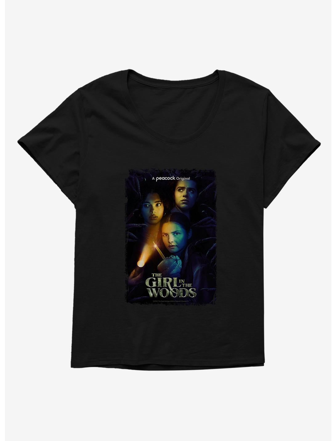Peacock TV Girl In The Woods Series Poster Womens T-Shirt Plus Size, BLACK, hi-res