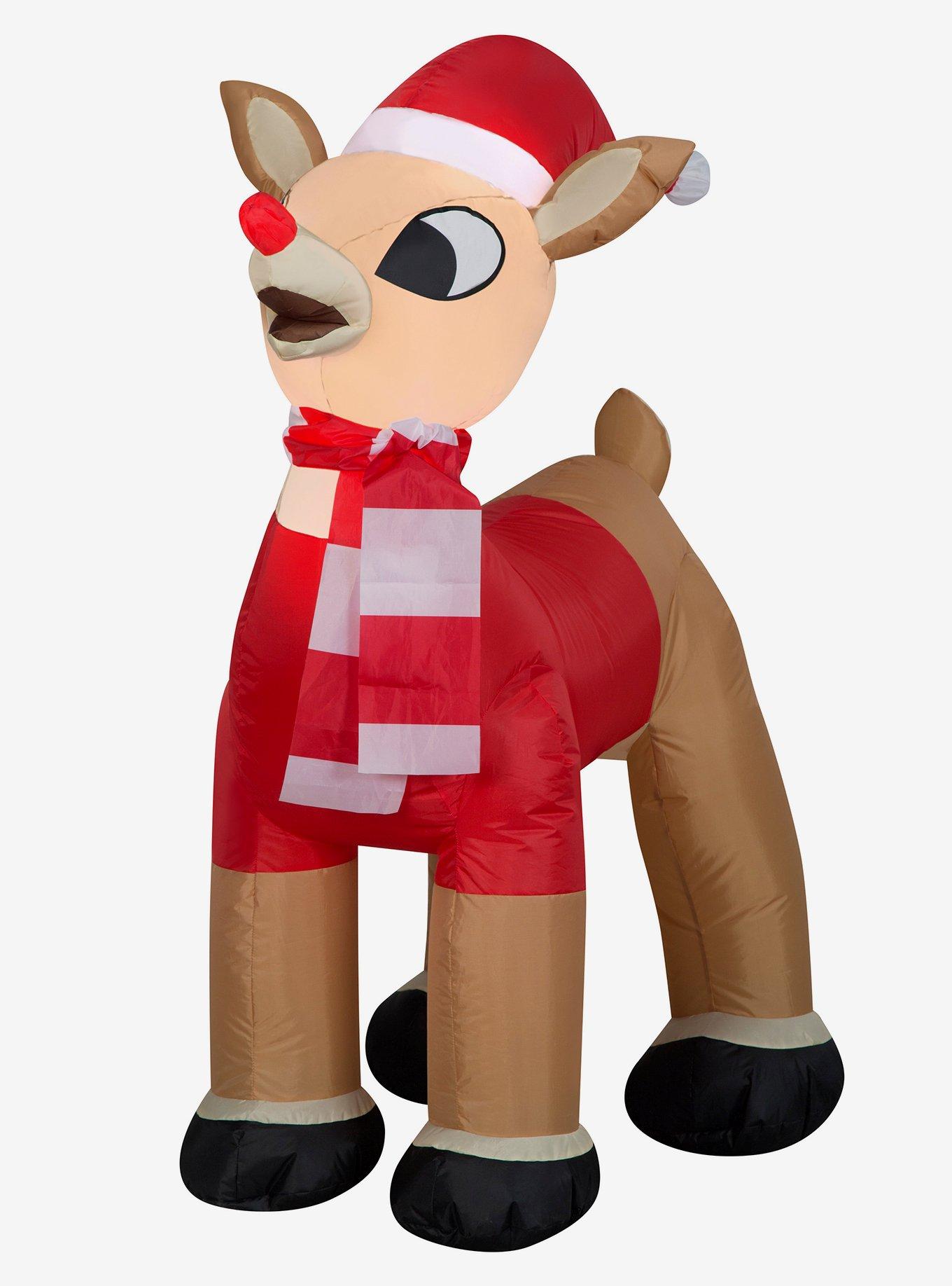 Rudolph The Red Nosed Reindeer Santa Hat Inflatable Decor, , hi-res