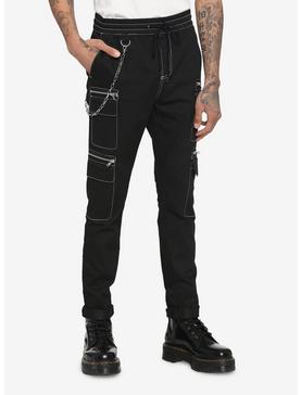 Black Contrast Stitch Jogger Pants, , hi-res