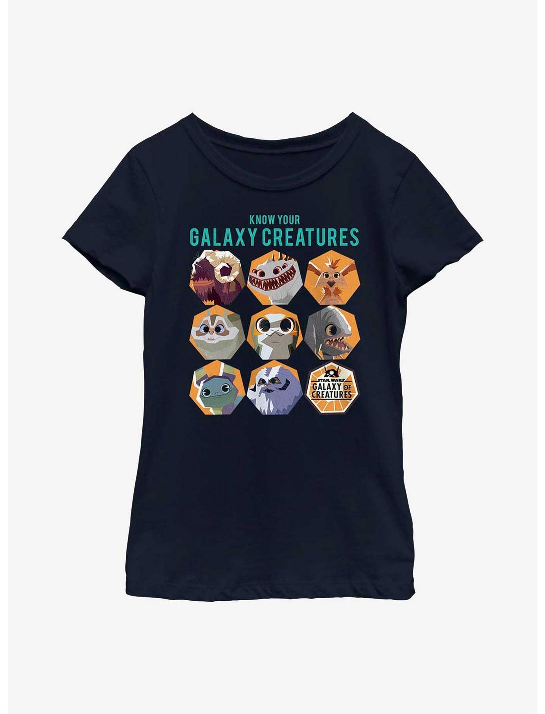 Star Wars Galaxy Of Creatures Creature Chart Youth Girls T-Shirt, NAVY, hi-res
