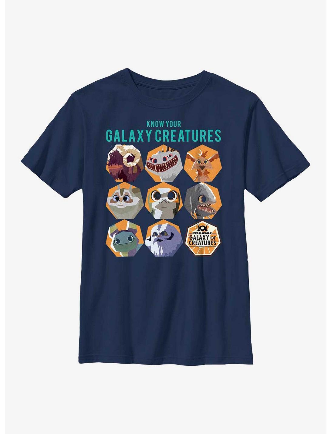 Star Wars Galaxy Of Creatures Creature Chart Youth T-Shirt, NAVY, hi-res