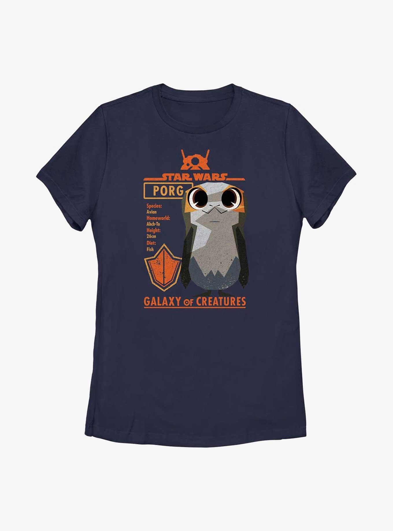 Star Wars Galaxy Of Creatures Porg Statistics Womens T-Shirt, NAVY, hi-res