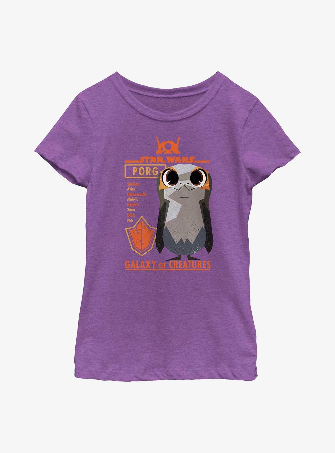 Star Wars Galaxy Of Creatures Porg Statistics Youth Girls T-Shirt, , hi-res