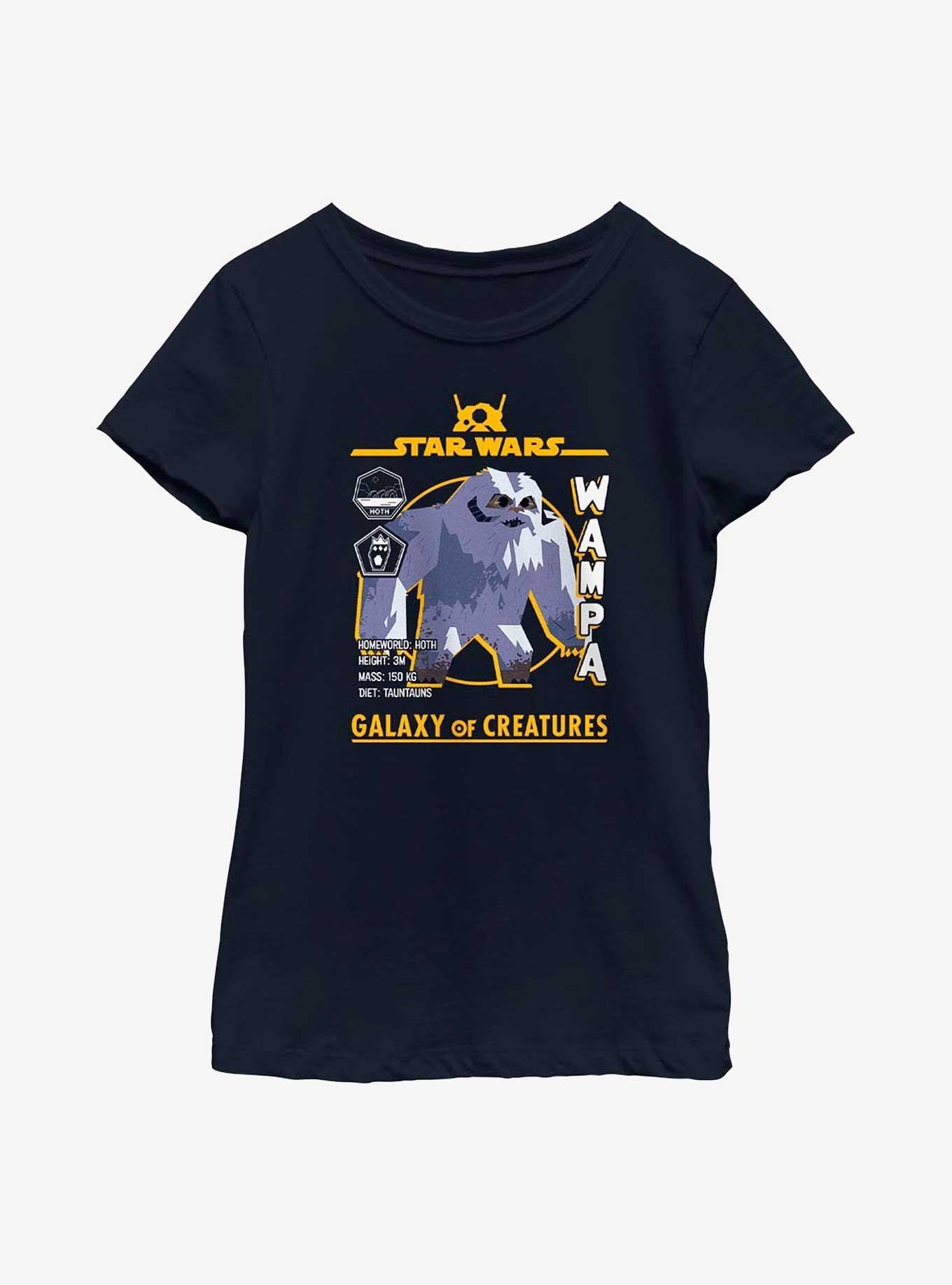 Star Wars Galaxy Of Creatures Wampa Statistics Youth Girls T-Shirt, NAVY, hi-res