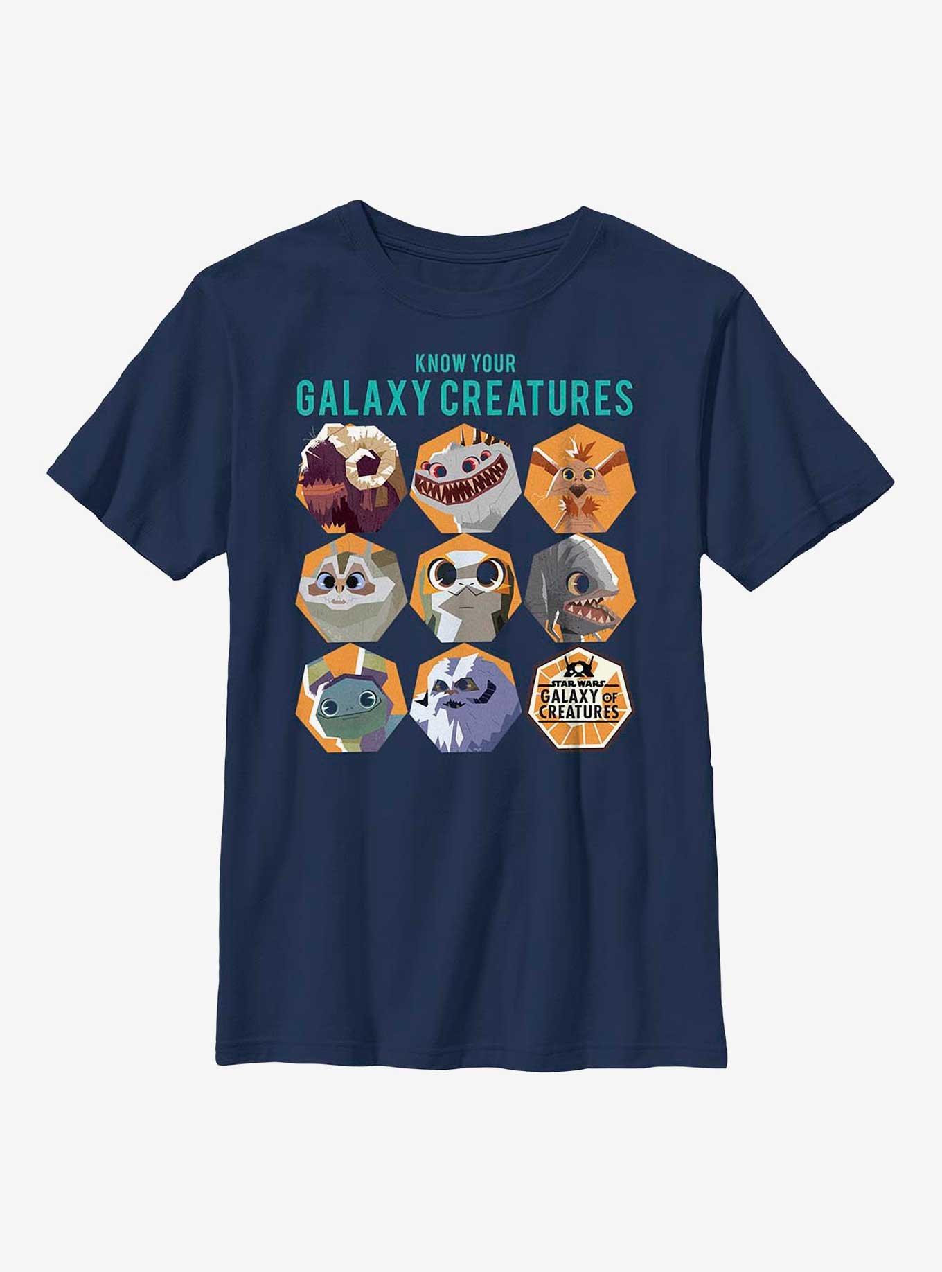 Star Wars Galaxy Of Creatures Creature Chart Youth T-Shirt, NAVY, hi-res