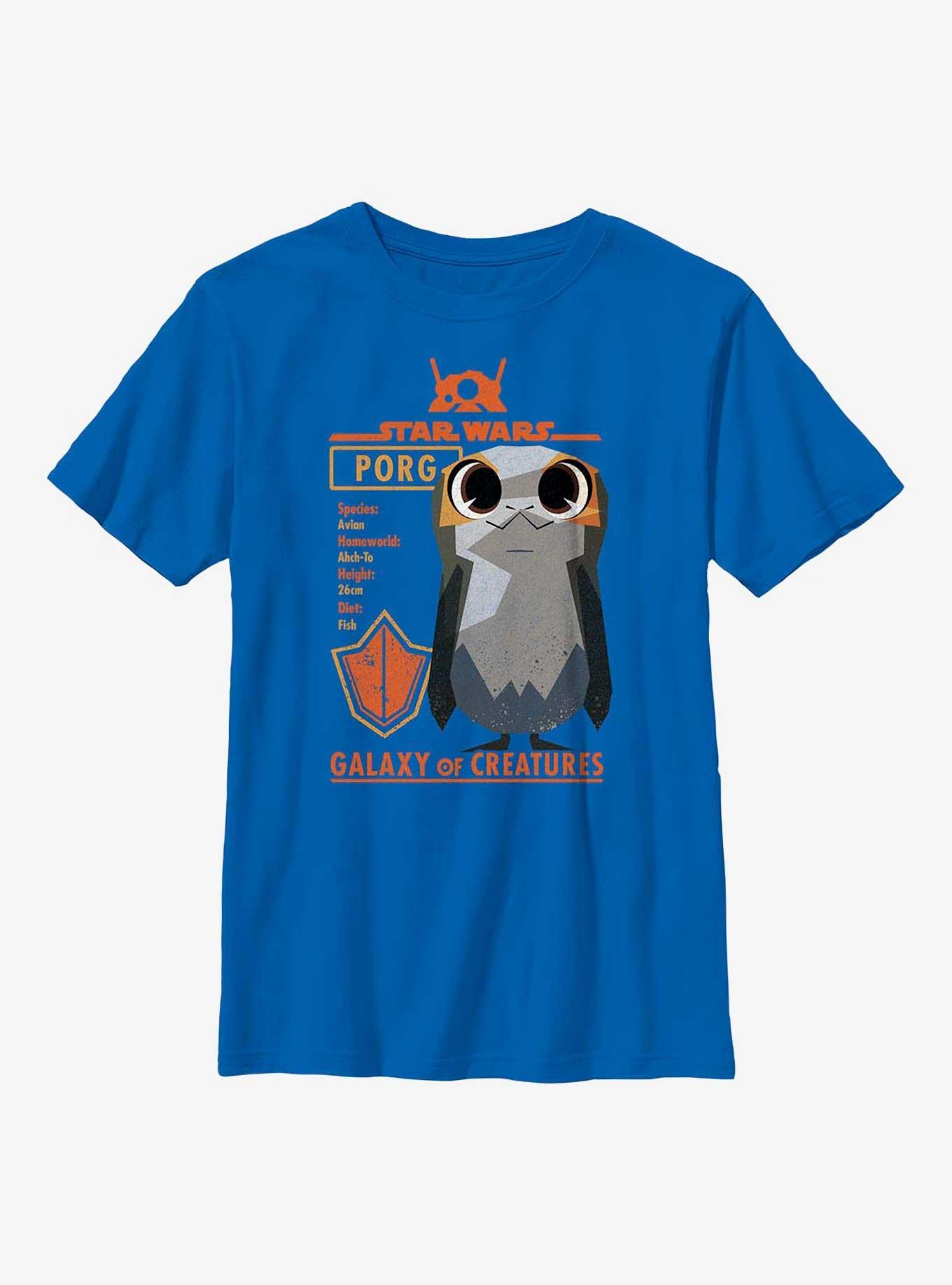 Star Wars Galaxy Of Creatures Porg Statistics Youth T-Shirt, ROYAL, hi-res