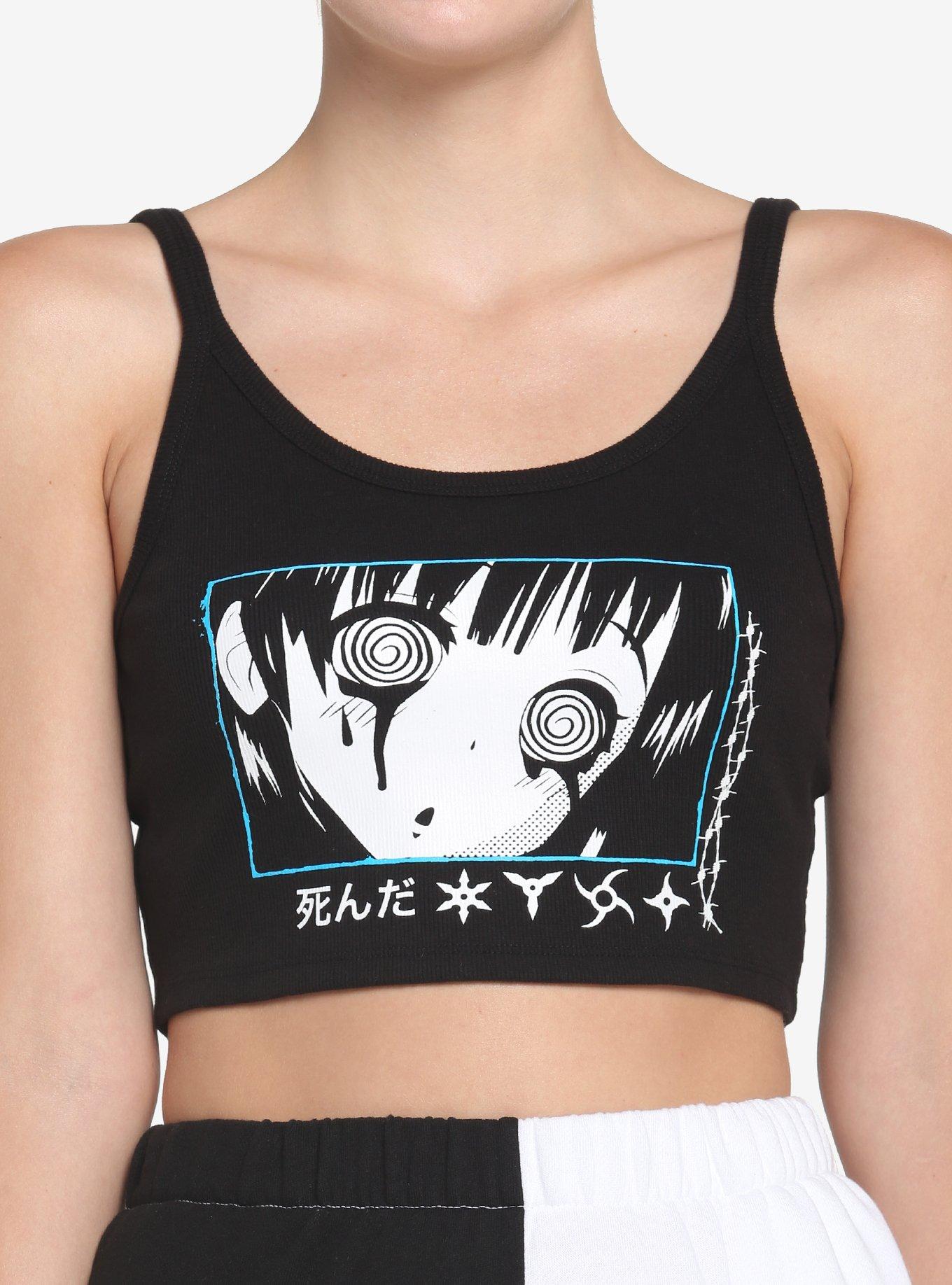 Anime Girl Blank Stare Girls Crop Cami, BLACK, hi-res