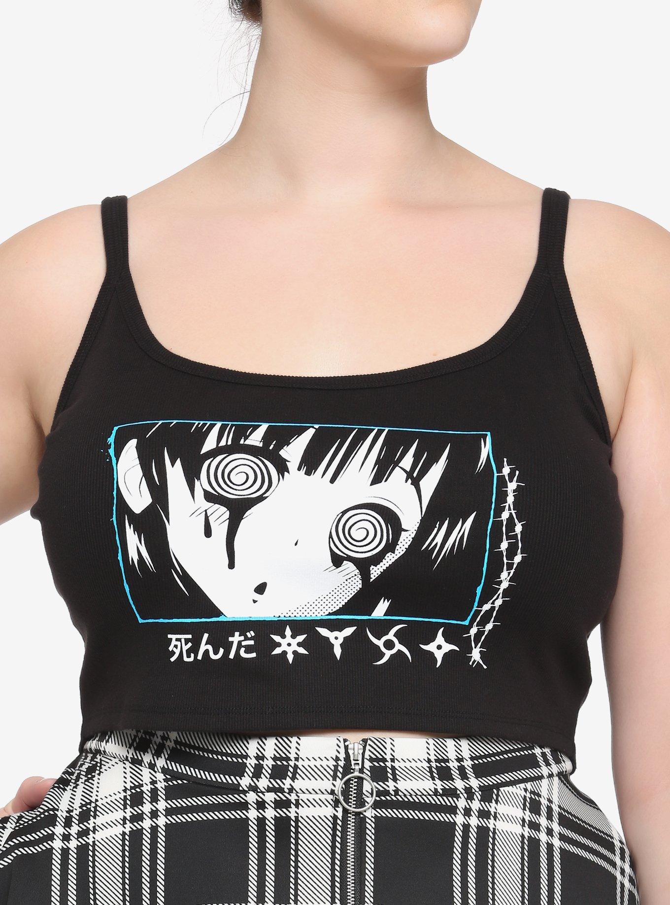 Anime Girl Blank Stare Girls Crop Cami Plus Size, BLACK, hi-res