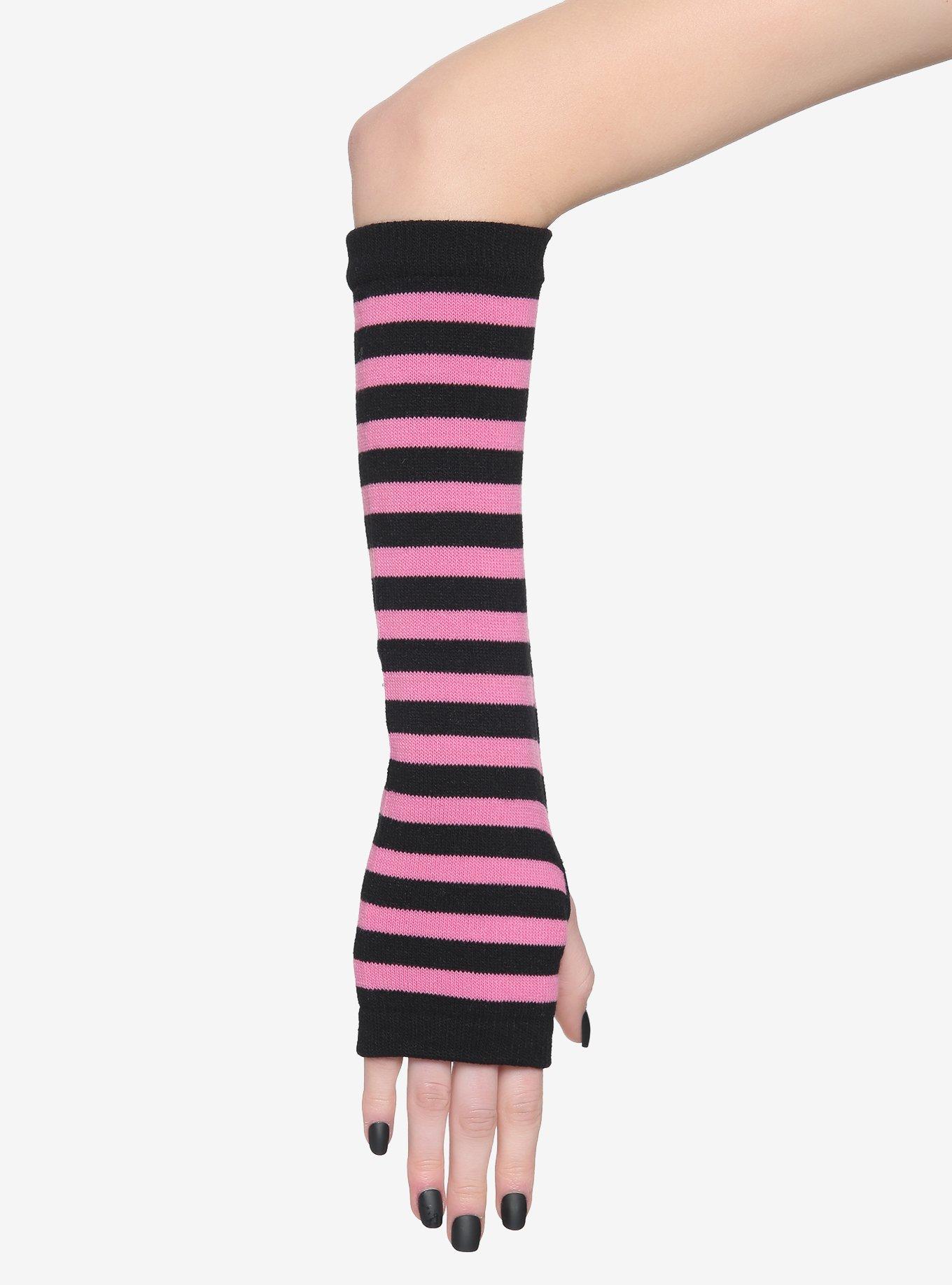 Pink & Black Stripe Arm Warmers, , hi-res